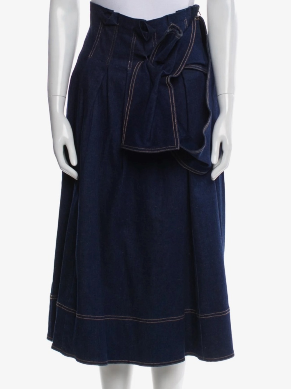 ULLA JOHNSON High-Waisted Belted Denim Midi Skirt